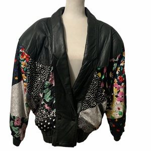 AVANTI 80s Vintage Leather/Floral Patchwork Jacket